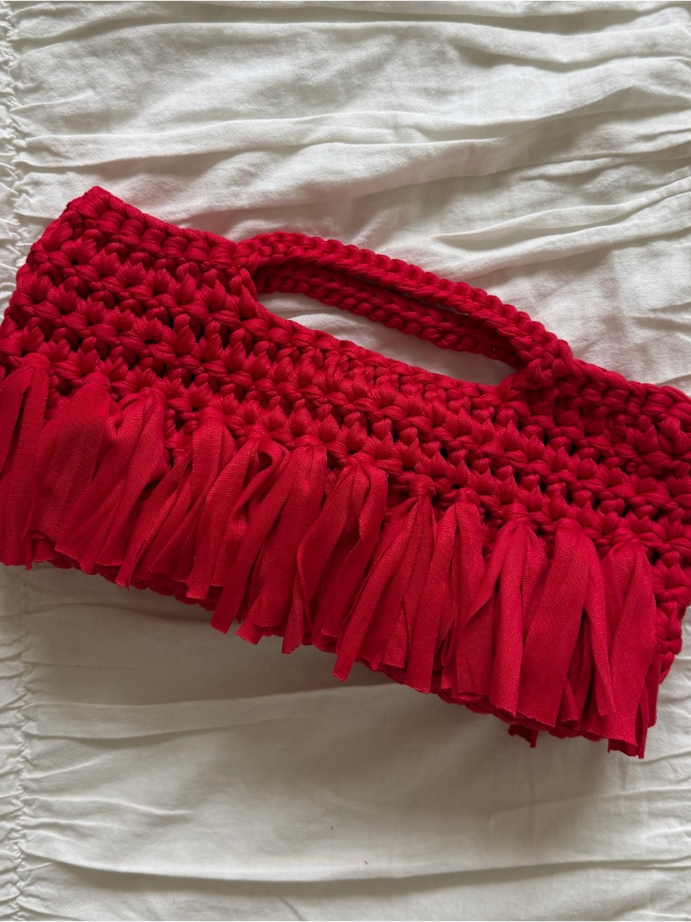 Handmade Red Crochet Fringe Clutch